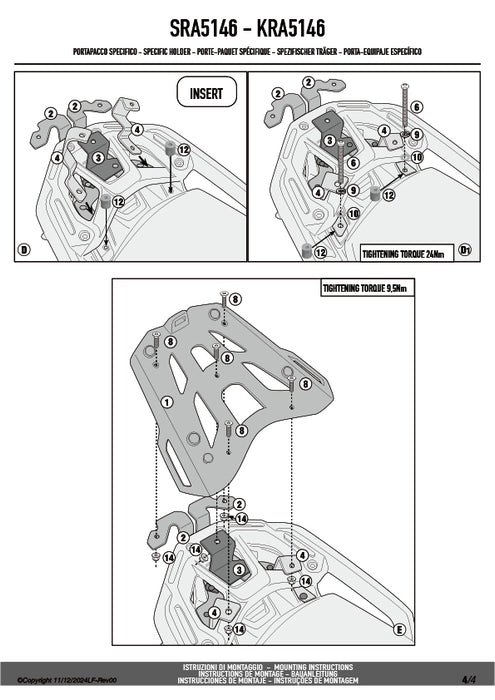 GIVI SRA5146 アルミニウム製 リアキャリア モノキー（MONOKEY）トップケース用 ブラック／BMW R 1300 GS ADVENTURE専用