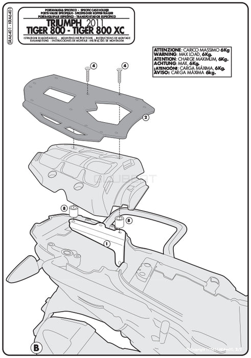 GIVI SRA6401 キャリア アルミニウム製 スペシャルリアラック モノキー ( MONOKEY ) トップケース用 アルミニウム／TRIUMPH タイガー 800 XC / TRIUMPH タイガー 800 XR / TRIUMPH タイガー 800 / TRIUMPH タイガー 800 XC / TRIUMPH タイガー 800 XR専用