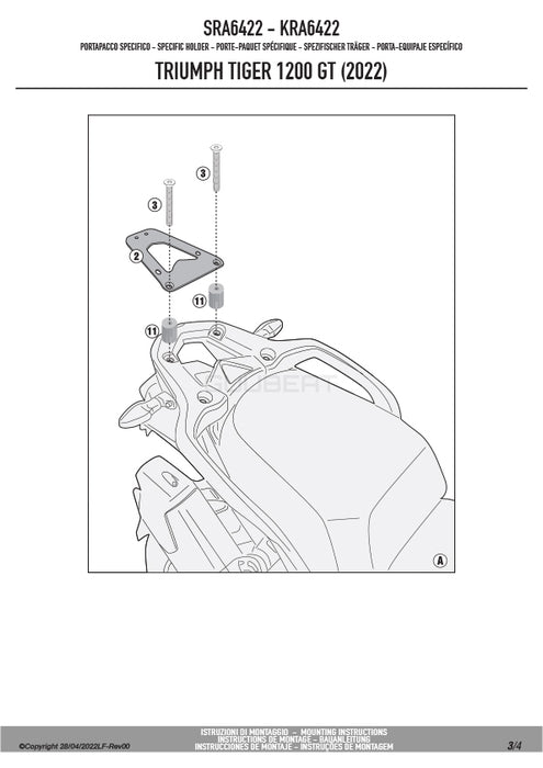 GIVI SRA6422 アルミニウム製 リアキャリア モノキー（MONOKEY）トップケース用 ブラック／TRIUMPH タイガー 1200 GT専用