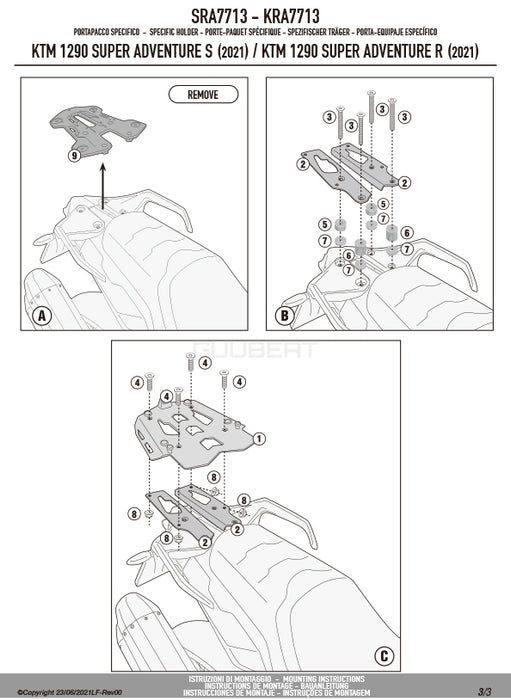 GIVI SRA7713 キャリア アルミニウム製 スペシャルリアラック モノキー ( MONOKEY ) トップケース用 ブラック／KTM 1290 スーパーアドベンチャー S / KTM 1290 スーパーアドベンチャー R専用