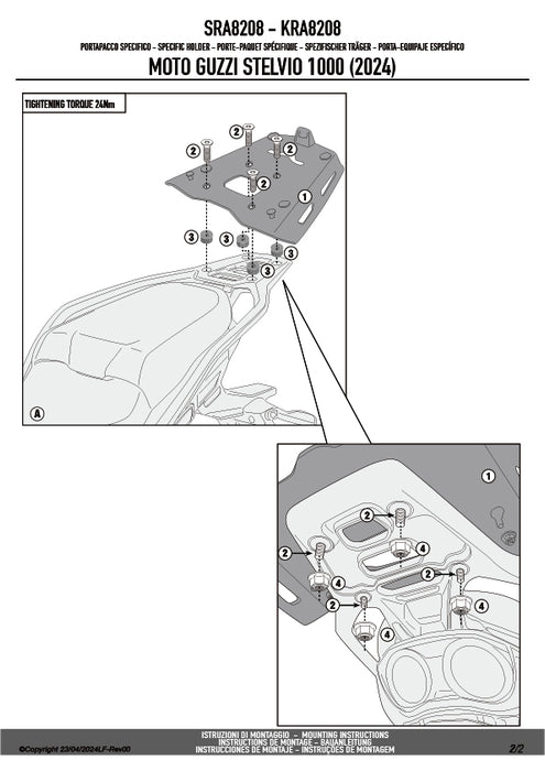 GIVI SRA8208 アルミニウム製 リアキャリア モノキー（MONOKEY）トップケース用 ブラック／MOTO GUZZI ステルヴィオ 1000専用
