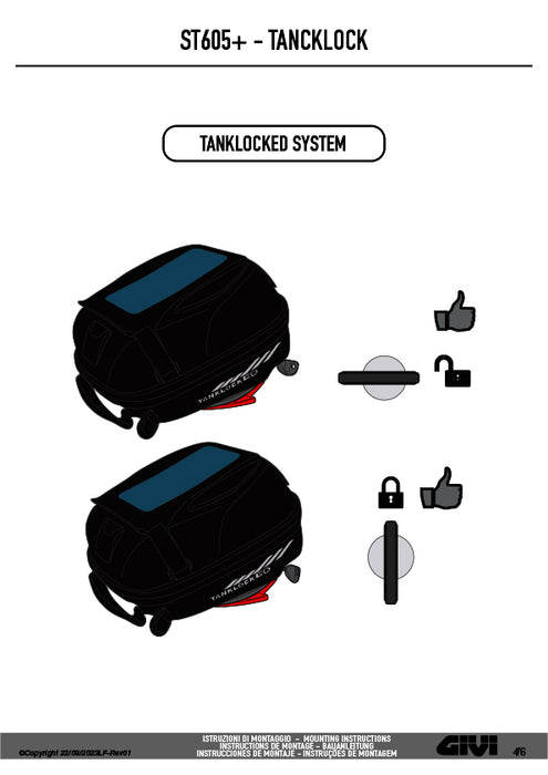 GIVI ST605+ タンクバッグ タンクロック ED ( TANKLOCK ED )  キー付き 15L容量 ブラック