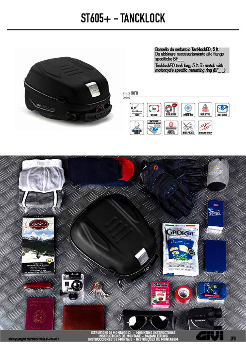 GIVI ST605+ タンクバッグ TanklockED対応 キー付き 5L 防水仕様｜反射プリント付 スマホホルダー・レインカバー付