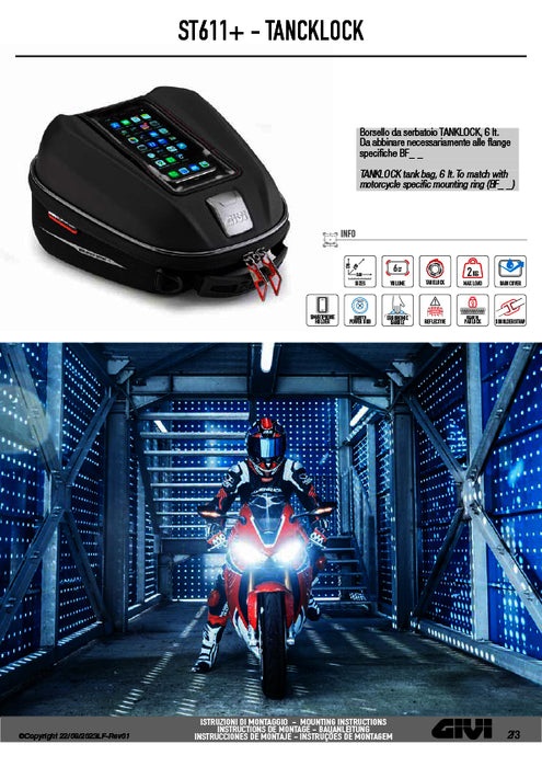GIVI ST611+ タンクバッグ TANKLOCK対応 6L 防水仕様｜スマホ収納付 レインカバー・反射プリント付