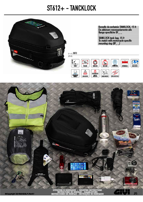 GIVI ST612+ タンクバッグ TANKLOCK対応 12〜15L可変 防水仕様｜スマホホルダー・レインカバー付
