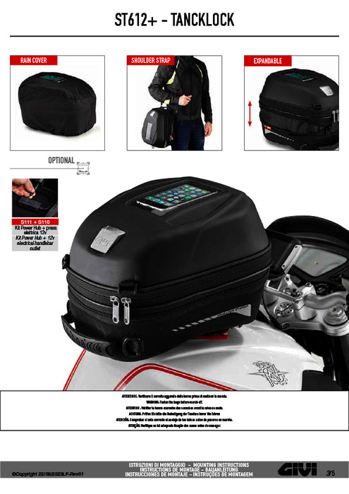 GIVI ST612+ タンクバッグ TANKLOCK対応 12〜15L可変 防水仕様｜スマホホルダー・レインカバー付