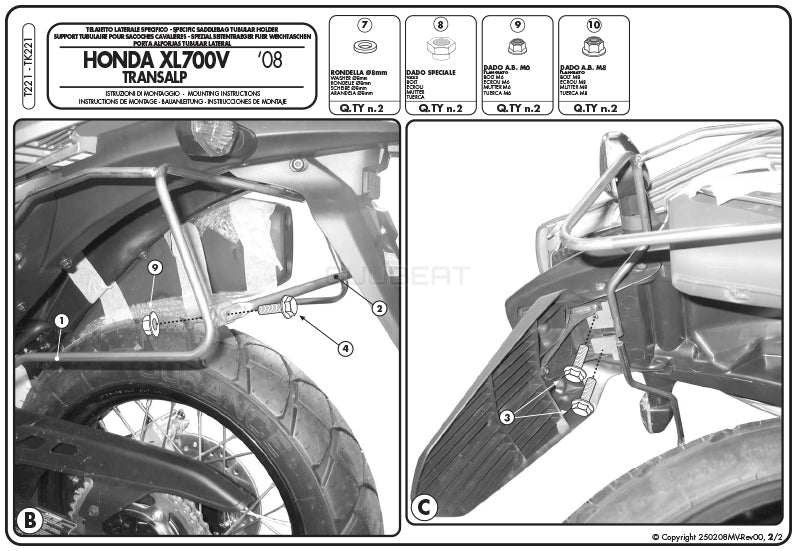 GIVI T221 サイドバッグホルダー／HONDA XL700V トランザルプ専用