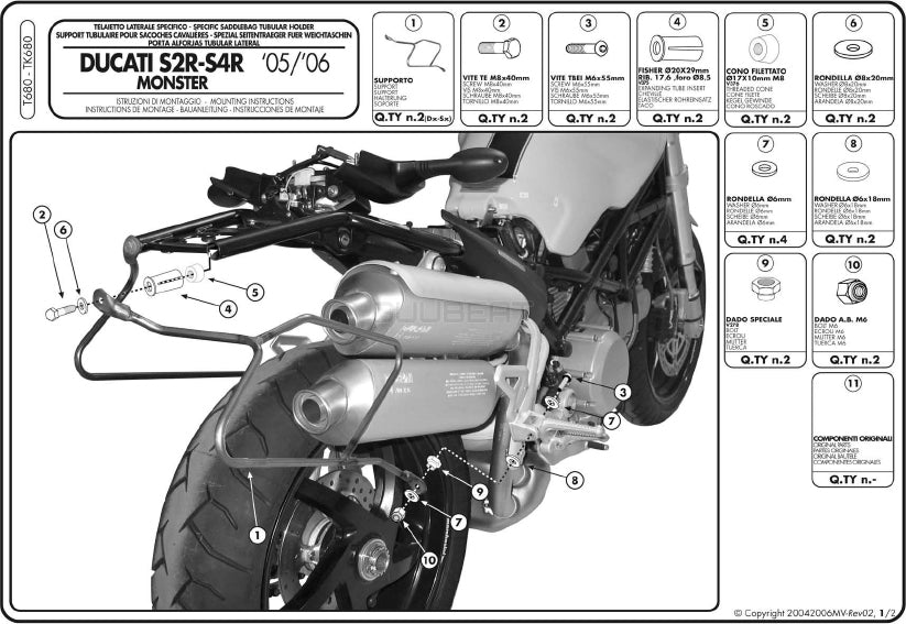 GIVI T680 サイドバッグホルダー ／ DUCATI モンスター 1000 / DUCATI モンスター S4RS他専用