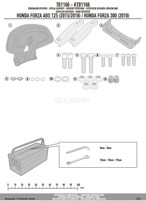 GIVI TB1166 バックレスト ブラック／HONDA フォルツァ300 / HONDA フォルツァ125 / HONDA フォルツァ250 / HONDA フォルツァ125専用