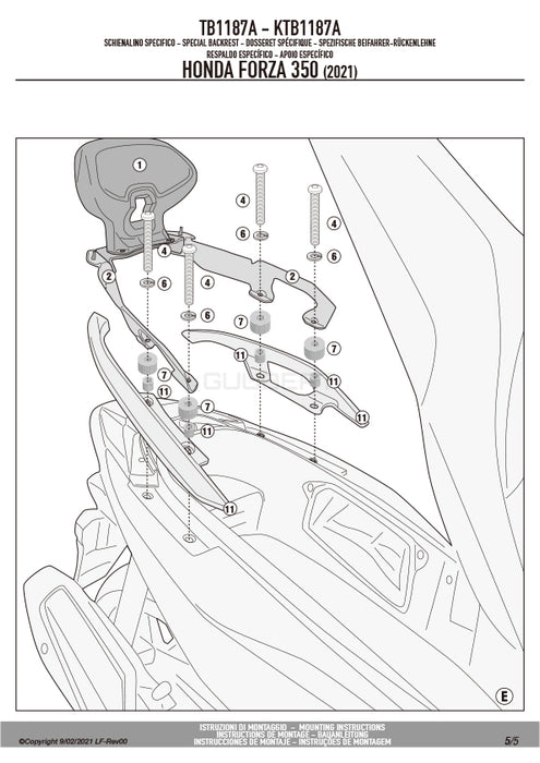 GIVI TB1187A バックレスト ブラック／HONDA フォルツァ350 / HONDA フォルツァ250 / HONDA フォルツァ125専用