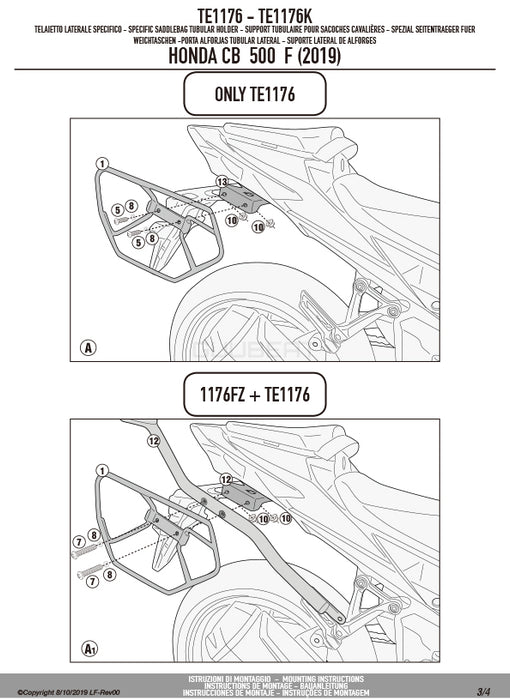 GIVI TE1176 サイドバッグホルダー イージーロック (EASYLOCK) ST609 専用／HONDA CB500F専用