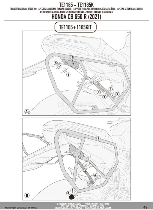 GIVI TE1185 サイドバッグホルダー イージーロック (EASYLOCK) ST609 専用／HONDA CB 650 R / HONDA CB 650 R専用