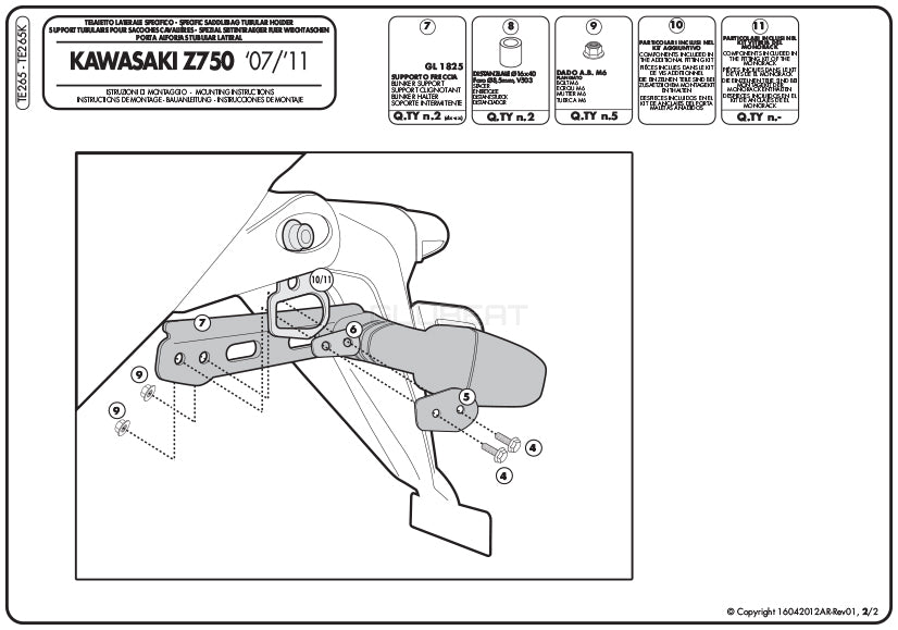 GIVI TE265 サイドバッグホルダー イージーロック (EASYLOCK) ST609 専用／KAWASAKI Z 750専用