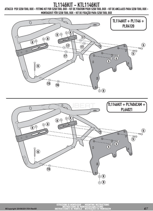 GIVI TL1146KIT ツールボックスステー S250用 フィッティングキット／DUCATI ムルティストラーダ 1200 ENDURO / DUCATI ムルティストラーダ 950 / HONDA NC750X / HONDA CB500X他専用