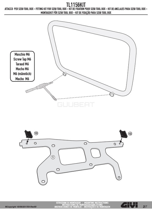 GIVI TL1156KIT ツールボックスステー S250用 フィッティングキット／BMW G 310 GS / HONDA X-ADV専用