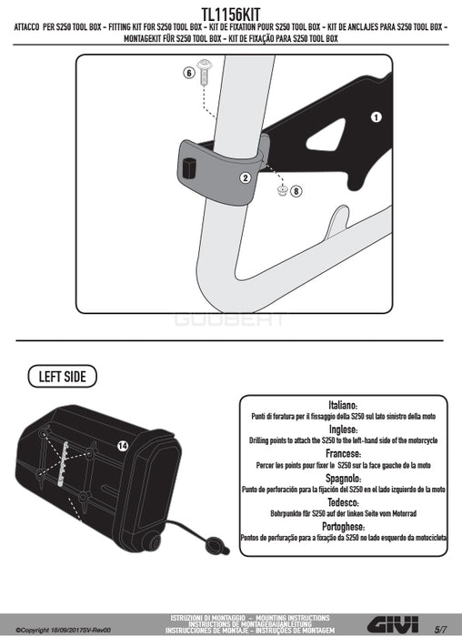 GIVI TL1156KIT ツールボックスステー S250用 フィッティングキット／BMW G 310 GS / HONDA X-ADV専用