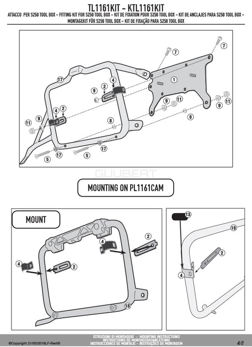 GIVI TL1161KIT ツールボックスステー S250用 フィッティングキット／HONDA CRF1000L アフリカツイン専用