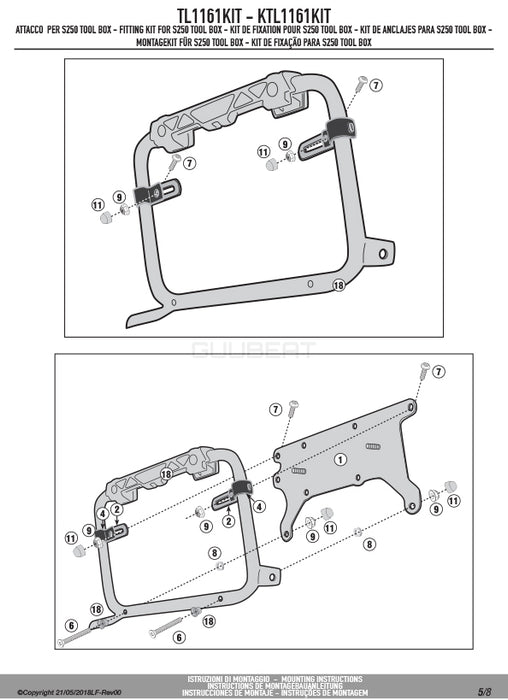 GIVI TL1161KIT ツールボックスステー S250用 フィッティングキット／HONDA CRF1000L アフリカツイン専用
