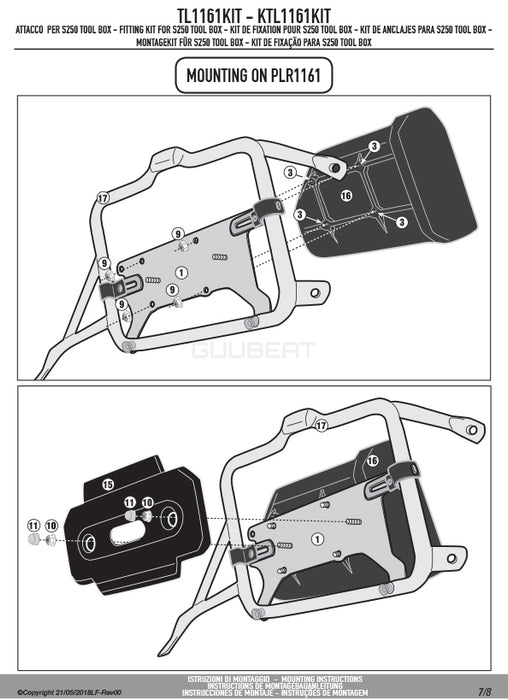 GIVI TL1161KIT ツールボックスステー S250用 フィッティングキット／HONDA CRF1000L アフリカツイン専用