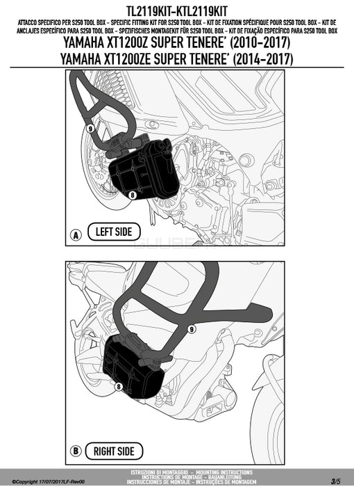 GIVI TL2119KIT ツールボックスステー S250用 フィッティングキット／YAMAHA XT 1200Z スーパーテネレ専用