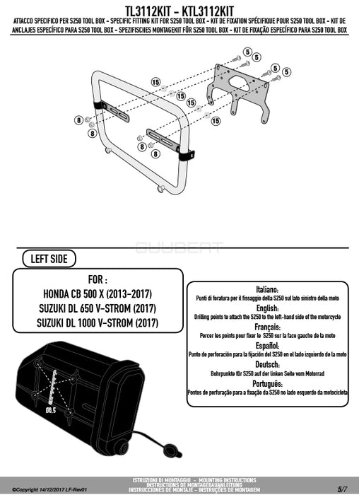 GIVI TL3112KIT ツールボックスステー S250用 フィッティングキット／HONDA CB500X / HONDA 400X / SUZUKI Vストローム 1000 / SUZUKI Vストローム 650専用