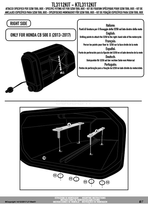 GIVI TL3112KIT ツールボックスステー S250用 フィッティングキット／HONDA CB500X / HONDA 400X専用