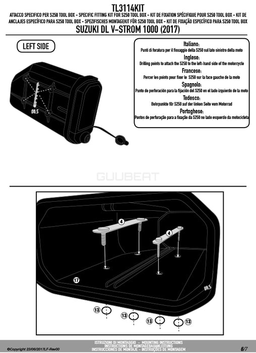 GIVI TL3114KIT ツールボックスステー S250用 フィッティングキット ／ SUZUKI Vストローム 1000専用