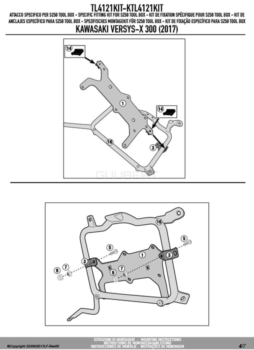 GIVI TL4121KIT ツールボックスステー S250用 フィッティングキット／KAWASAKI ヴェルシスX 300 / KAWASAKI ヴェルシスX 250専用