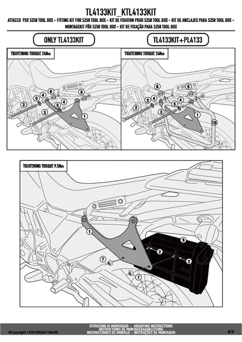 GIVI TL4133KIT ツールボックスステー S250用 フィッティングキット／KAWASAKI KLR 650 S / KAWASAKI KLR 650専用