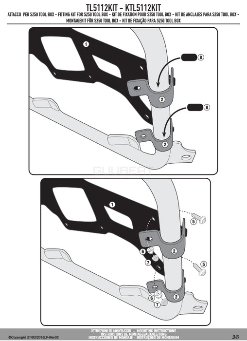 GIVI TL5112KIT ツールボックスステー S250用 フィッティングキット／BMW R 1250 GS ADVENTURE / BMW R 1200 GS ADVENTURE専用