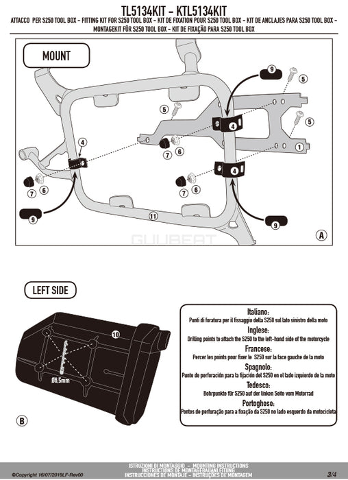 GIVI TL5134KIT ツールボックスステー S250用 フィッティングキット／BMW F 850 GS ADVENTURE専用