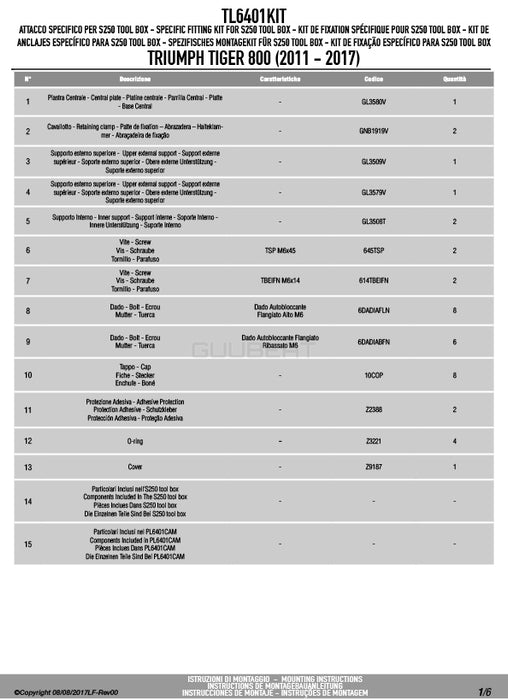 GIVI TL6401KIT ツールボックスステー S250用 フィッティングキット ／ TRIUMPH タイガー 800 XC / TRIUMPH タイガー 800 XR他専用