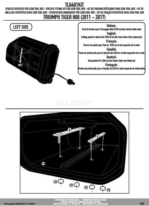 GIVI TL6401KIT ツールボックスステー S250用 フィッティングキット／TRIUMPH タイガー 800 XC / TRIUMPH タイガー 800 XR / TRIUMPH タイガー 800専用