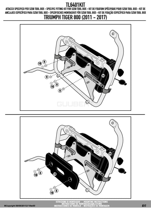 GIVI TL6401KIT ツールボックスステー S250用 フィッティングキット／TRIUMPH タイガー 800 XC / TRIUMPH タイガー 800 XR / TRIUMPH タイガー 800専用