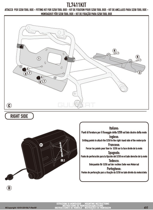 GIVI TL7411KIT ツールボックスステー S250用 フィッティングキット／DUCATI ムルティストラーダ 1260専用