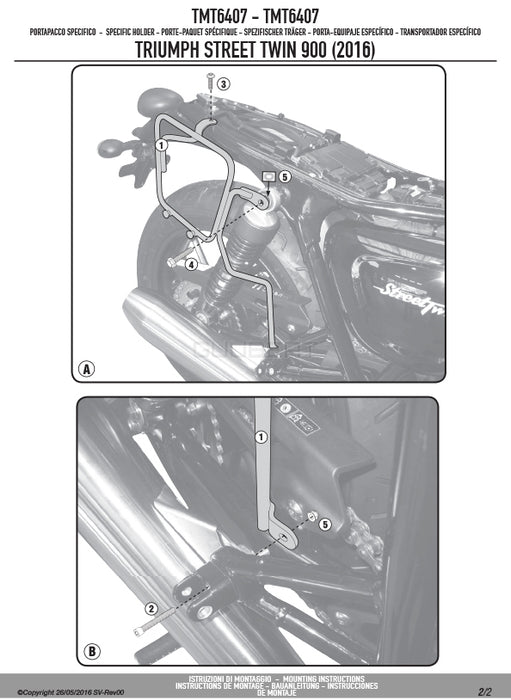 GIVI TMT6407 サイドバッグホルダー MULTI LOCK ( マルチロック ) サイドバッグ MT501 専用 ／TRIUMPH ボンネビル T100 / TRIUMPH スピードツイン 900 / TRIUMPH ストリートツイン 900専用