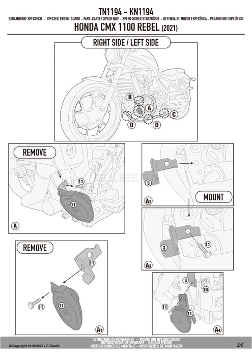 GIVI TN1194 エンジンガード クラッシュバー ブラック／HONDA レブル1100 T / HONDA レブル1100専用