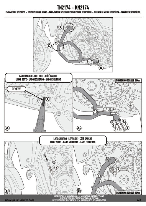 GIVI TN2174 スチール製エンジンガード 上部ラジエター保護用 25mmパイプ仕様 ブラック｜YAMAHA テネレ 700 対応