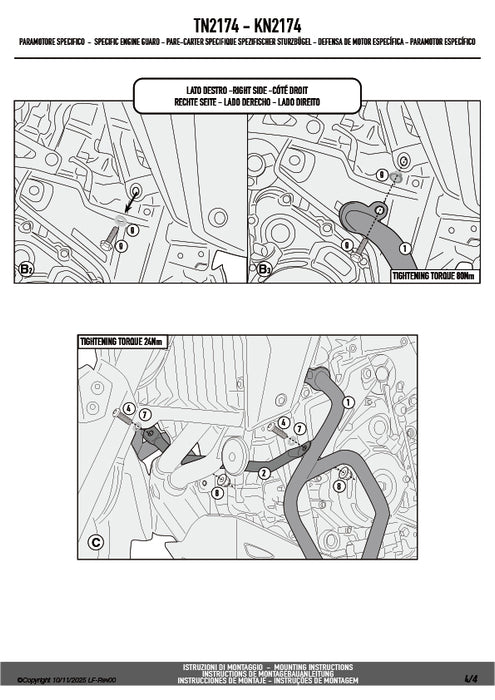 GIVI TN2174 スチール製エンジンガード 上部ラジエター保護用 25mmパイプ仕様 ブラック｜YAMAHA テネレ 700 対応