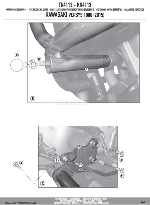 GIVI TN4113 エンジンガード クラッシュバー ブラック／KAWASAKI ヴェルシス 1000 / KAWASAKI ヴェルシス 1000専用