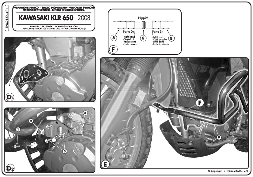 GIVI TN421 エンジンガード クラッシュバー ブラック／KAWASAKI KLR 650 エンデューロ専用