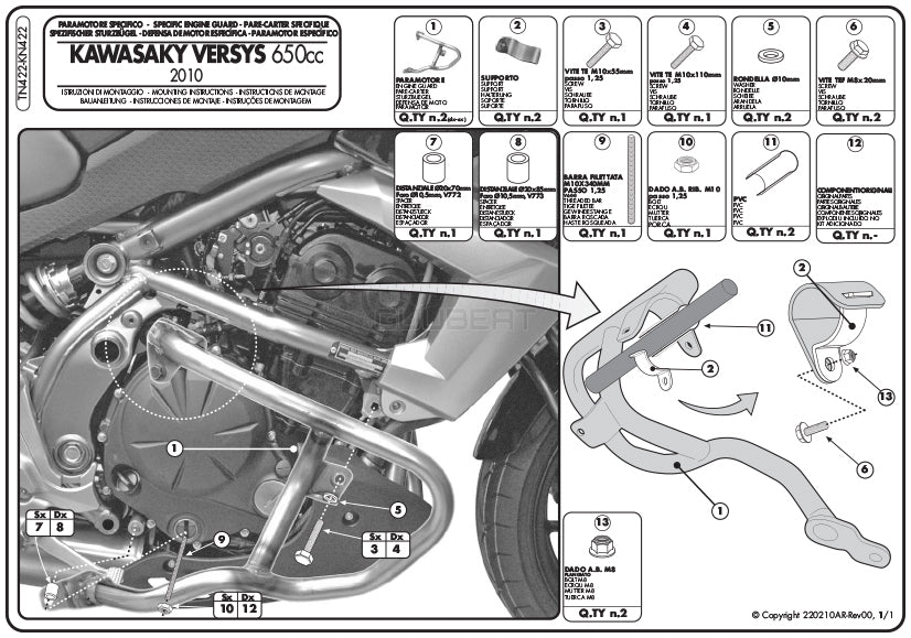 GIVI TN422 エンジンガード クラッシュバー ブラック／KAWASAKI ヴェルシス 650専用