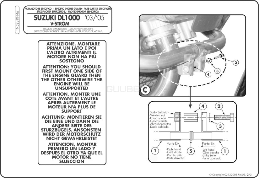 GIVI TN528 エンジンガード クラッシュバー ブラック／KAWASAKI KLV 1000 / SUZUKI Vストローム 1000専用