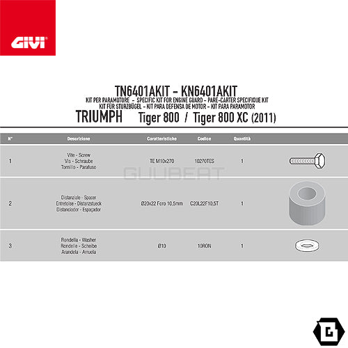 GIVI TN6401AKIT 取付ステー エンジンガード クラッシュバー用 ／ TRIUMPH タイガー 800 / TRIUMPH タイガー 800 XC他専用