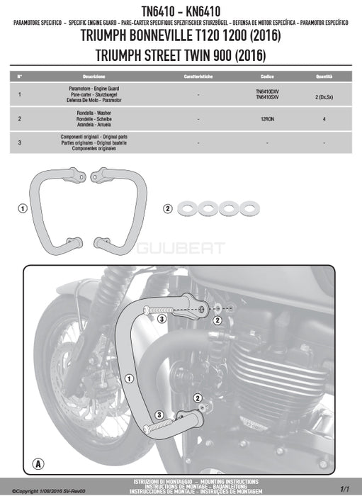 GIVI TN6410 エンジンガード クラッシュバー ブラック／TRIUMPH スピードツイン 1200 / TRIUMPH ボンネビル T120 / TRIUMPH ボンネビル T100 / TRIUMPH スピードツイン 900 / TRIUMPH ストリートツイン 900専用