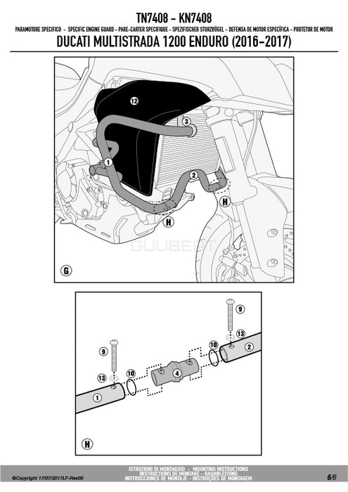 GIVI TN7408 エンジンガード クラッシュバー ブラック／DUCATI ムルティストラーダ 1260 ENDURO / DUCATI ムルティストラーダ 1200 ENDURO専用