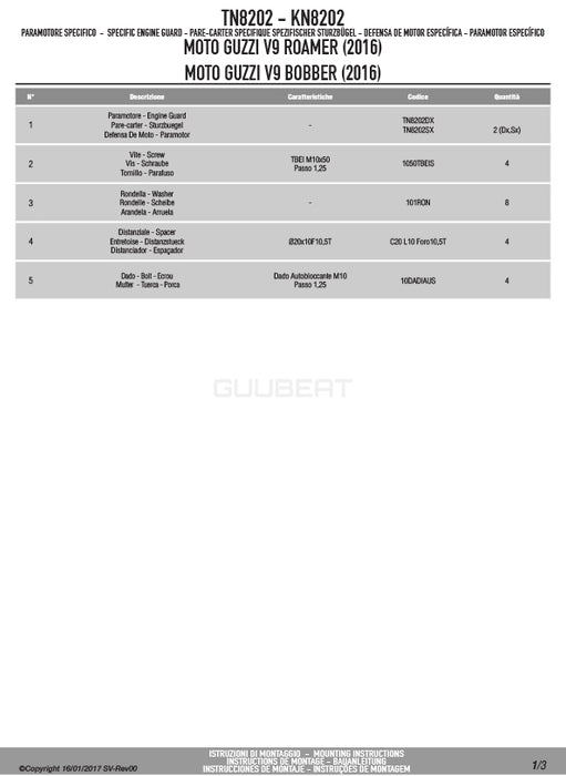 GIVI TN8202 エンジンガード クラッシュバー ブラック／MOTO GUZZI V9 ボバー / MOTO GUZZI V9 ローマー専用