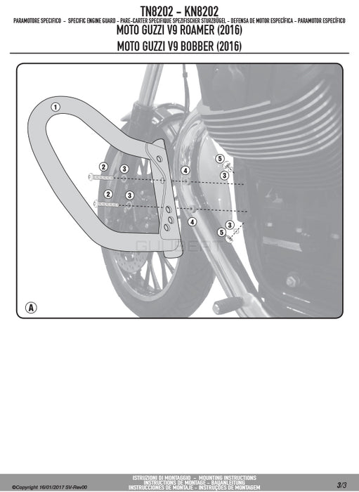 GIVI TN8202 エンジンガード クラッシュバー ブラック／MOTO GUZZI V9 ボバー / MOTO GUZZI V9 ローマー / MOTO GUZZI V7 ストーン / MOTO GUZZI V7 スペシャル他専用