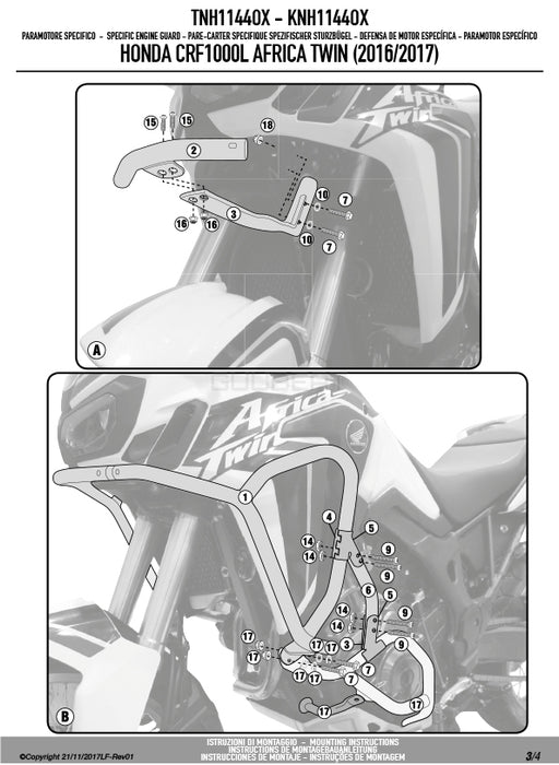 GIVI TNH1144OX エンジンガード クラッシュバー ステンレス／HONDA CRF1000L アフリカツイン / HONDA CRF1000L アフリカツイン専用