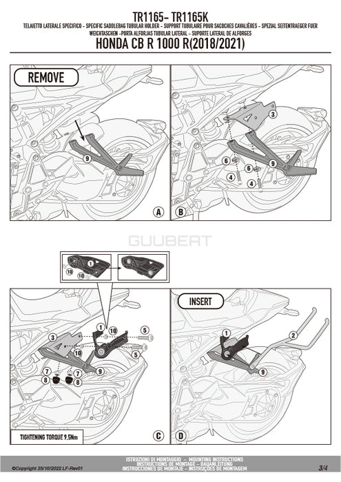 GIVI TR1165 サイドバッグサポート クイックリリース機能付き REMOVE-X (リムーブエックス)／HONDA CB1000R / HONDA CB1000R専用